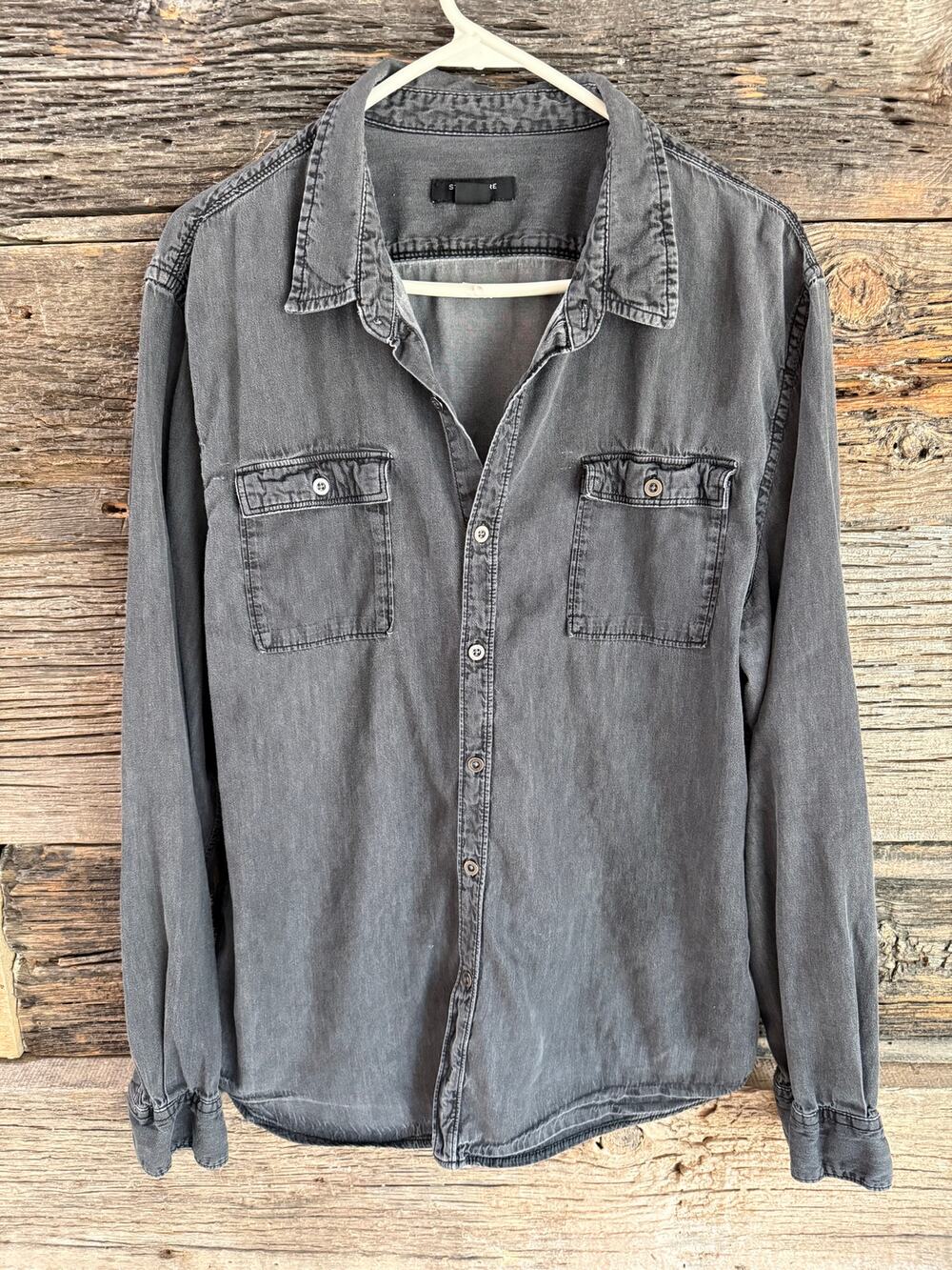 Structure Mens Charcoal Gray Washed Button Up Shirt Long Sleeves XL Slim fit